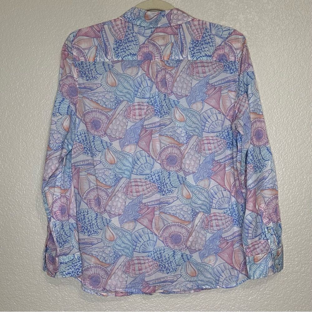 Talbots Seashells Print Long Sleeves Button Down Shirt, Sz Large Petite - Picture 7 of 12